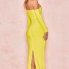 Long Sleeve Off Shoulder Slit Bandage Maxi Prom Formal Dress - Yellow