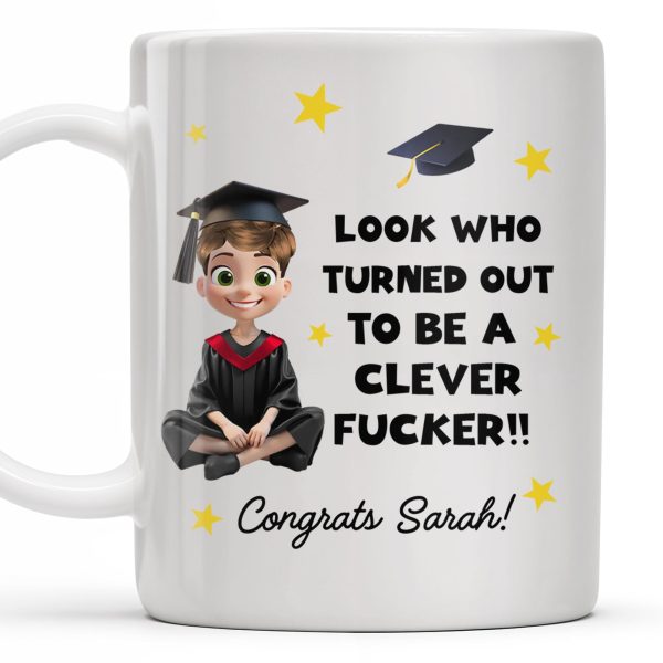 Look Who Turned Out To Be A Clever F*cker, Graduation Cap and Stars - Personalized Custom Coffee Mug - GRAD027_MG