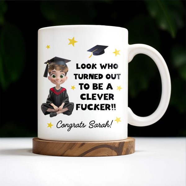 Look Who Turned Out To Be A Clever F*cker, Graduation Cap and Stars - Personalized Custom Coffee Mug - GRAD027_MG