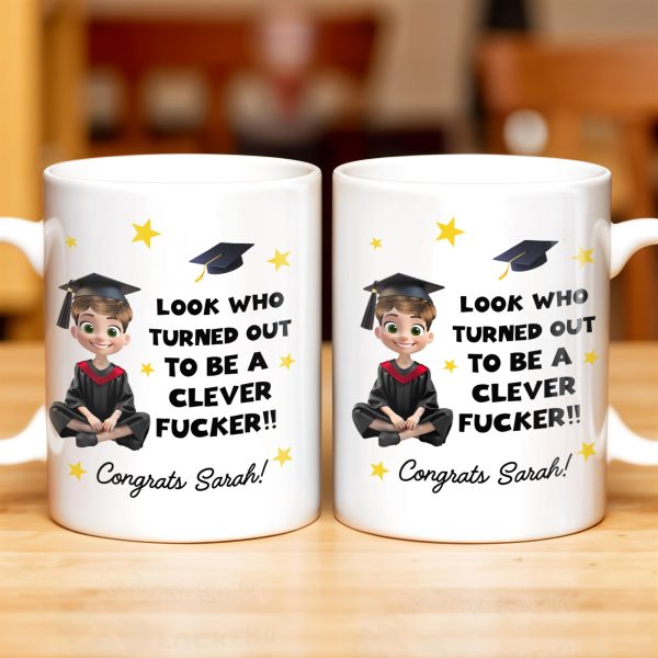 Look Who Turned Out To Be A Clever F*cker, Graduation Cap and Stars - Personalized Custom Coffee Mug - GRAD027_MG