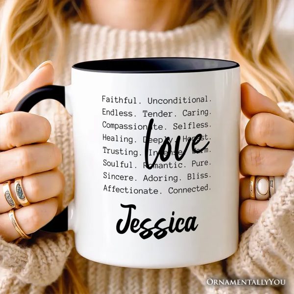 Love Definition Words Personalized Mug, Minimalist Valentine Inspirational Love Gift with Custom Name