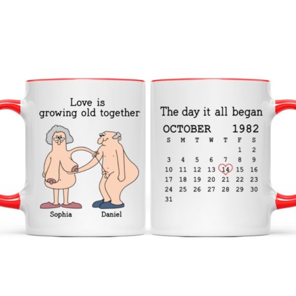 Love Is Growing Old Together Anniversary Calendar Keepsake Personalized Mug