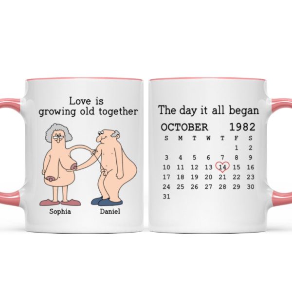 Love Is Growing Old Together Anniversary Calendar Keepsake Personalized Mug
