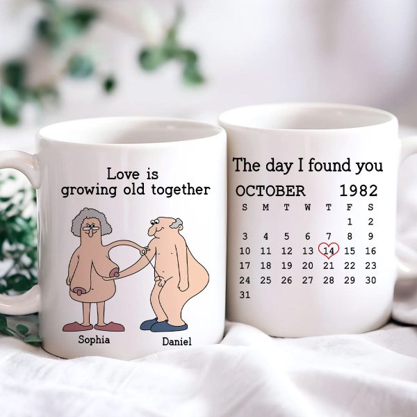 Love Is Growing Old Together Anniversary Calendar Keepsake Personalized Mug