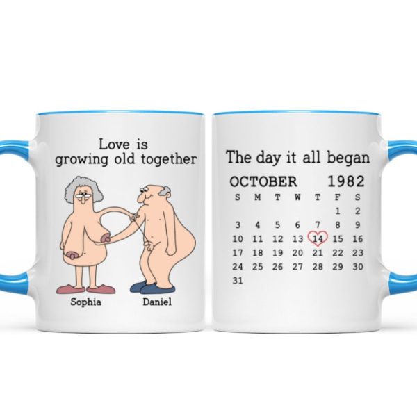 Love Is Growing Old Together Anniversary Calendar Keepsake Personalized Mug