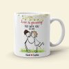 Love Is Growing Old With You, Gift For Couple, Personalized Mug, Stick Couple Kissing Mug, Anniversary Gift