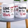 Love Is Two Hearts, Personalized Couple Mug Set - Gift For Couple
