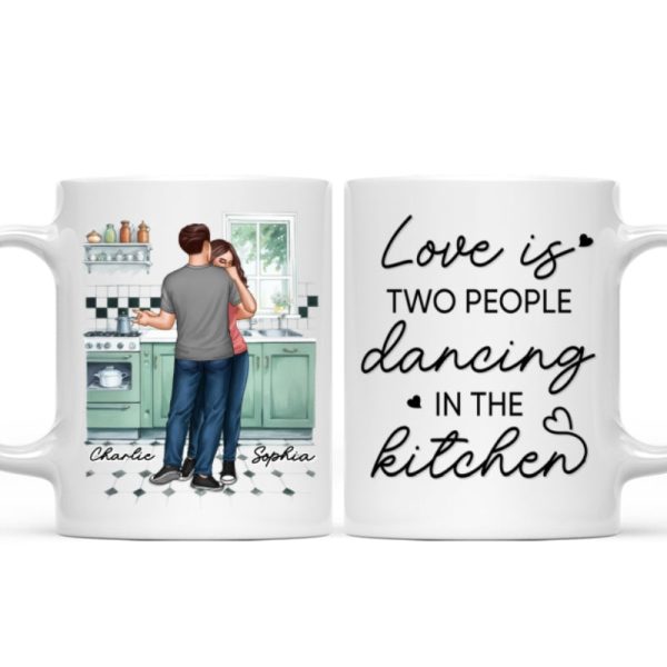Love Is Two People Dancing In The Kitchen Couple Personalized Mug, Gift For Him, For Her, Boyfriend, Girlfriend, Husband, Wife