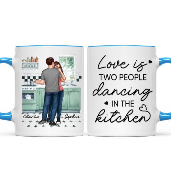 Love Is Two People Dancing In The Kitchen Couple Personalized Mug, Gift For Him, For Her, Boyfriend, Girlfriend, Husband, Wife