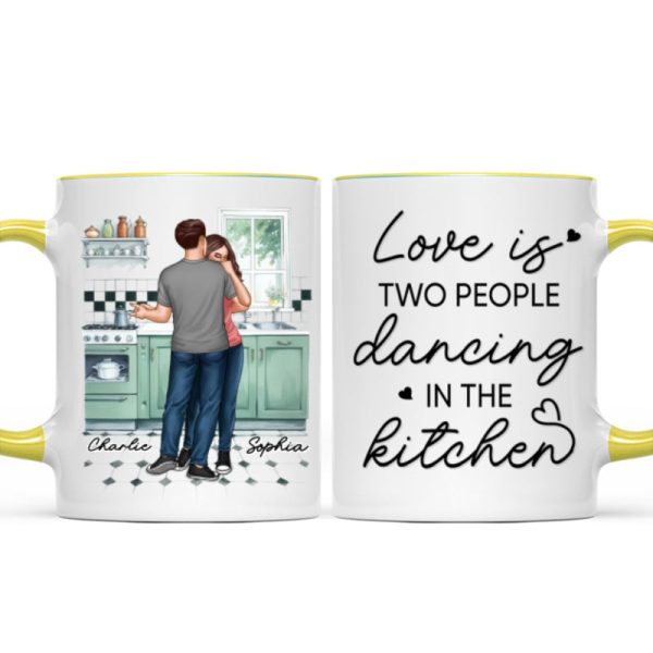 Love Is Two People Dancing In The Kitchen Couple Personalized Mug, Gift For Him, For Her, Boyfriend, Girlfriend, Husband, Wife