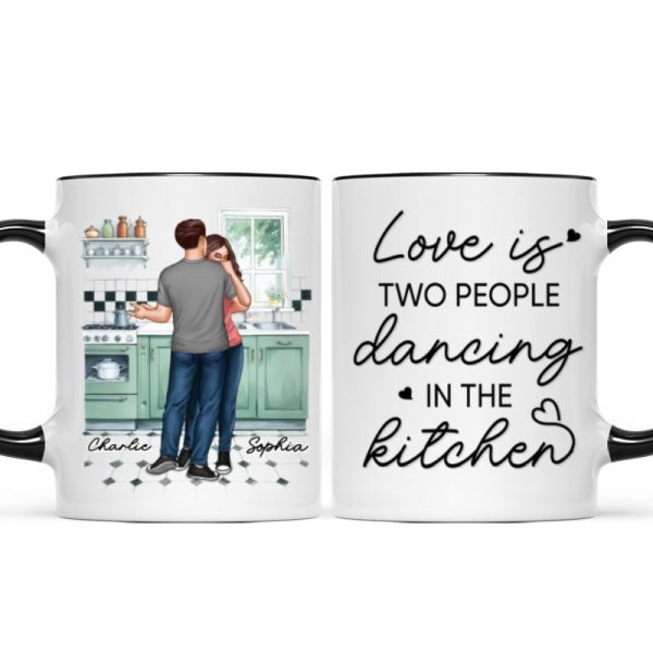 Love Is Two People Dancing In The Kitchen Couple Personalized Mug, Gift For Him, For Her, Boyfriend, Girlfriend, Husband, Wife