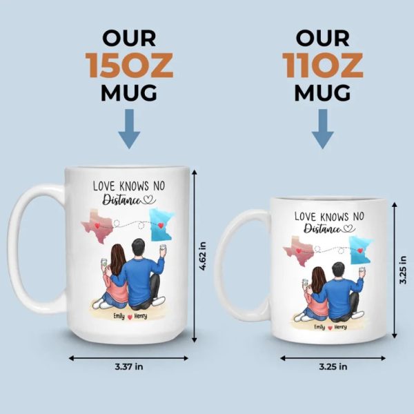Love Knows No Distance - Couple Personalized Custom Mug - Gift For Husband Wife, Anniversary, Long Distance Relationship