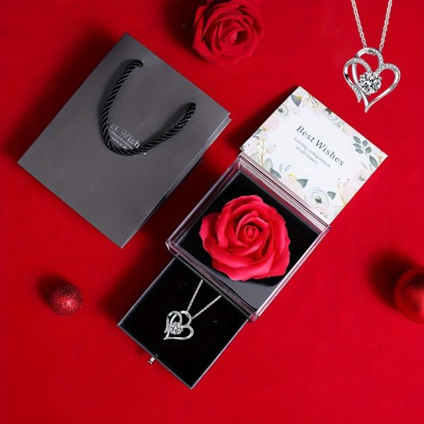 Love Pendant Necklace with Artificial Rose Gift Box