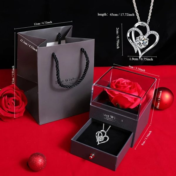 Love Pendant Necklace with Artificial Rose Gift Box