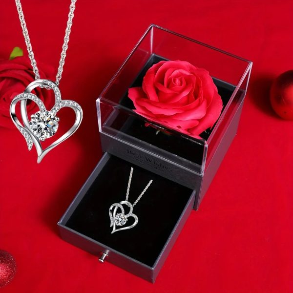 Love Pendant Necklace with Artificial Rose Gift Box