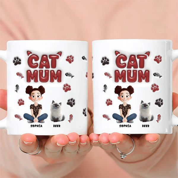 Lovely Cartoon Cat Mama - Personalized 3D Inflated Effect Ceramic Mug - Gift For Cat Lovers | CLP15 NA94