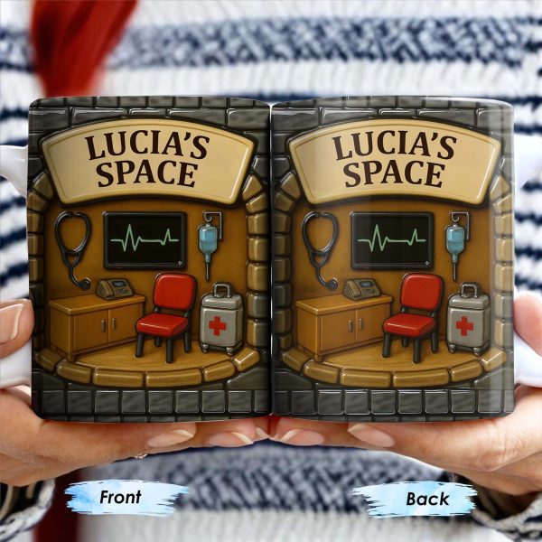 Lucia's Space, Stethoscope, Heartbeat Monitor, IV Bag, Medical Cabinet, Emergency Kit - Personalized Custom Coffee Mug - NUR004_MG