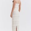 Luxury Layered Ruffle Spaghetti Strap Smocked Pleated Evening Maxi Dress - Ivory