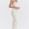 Luxury Layered Ruffle Spaghetti Strap Smocked Pleated Evening Maxi Dress - Ivory