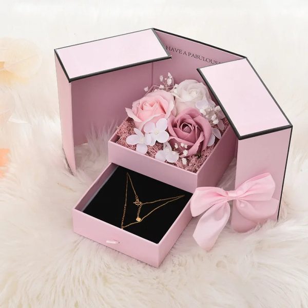 Luxury Rose Jewelry Gift Box With Bow