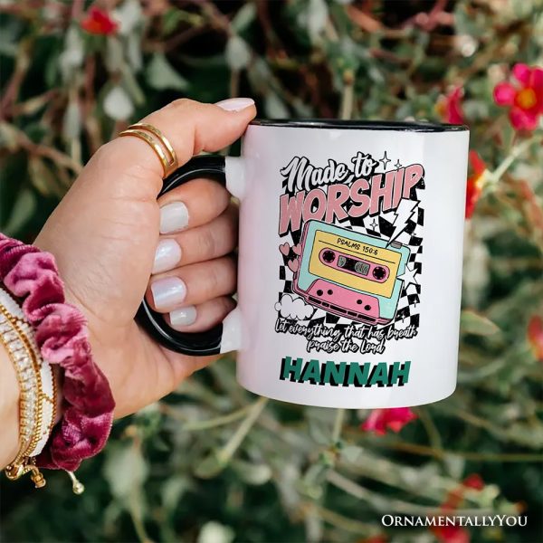 Made to Worship Christian Retro Personalized Mug, Psalm 150:6 Bible Verse Gift with Custom Name
