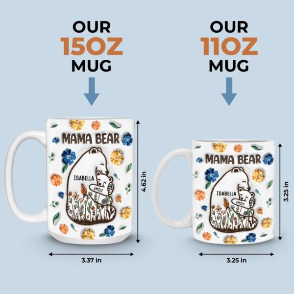Mama Bear, Always There - Family Personalized Custom 3D Inflated Effect Printed Mug - Mother's Day, Gift For Mom, Grandma
