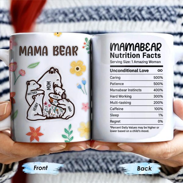 Mama Bear, Bear and Flowers Design - Personalized Custom Coffee Mug - MOM101_MG