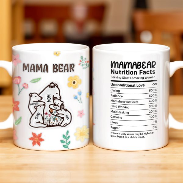Mama Bear, Bear and Flowers Design - Personalized Custom Coffee Mug - MOM101_MG