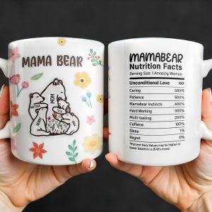 Mama Bear, Bear and Flowers Design - Personalized Custom Coffee Mug - MOM101_MG