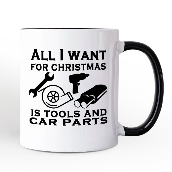 Mechanic Tools & Car Parts Christmas Personalized Mug, All I Want for Christmas Garage Quote Gift with Custom Name