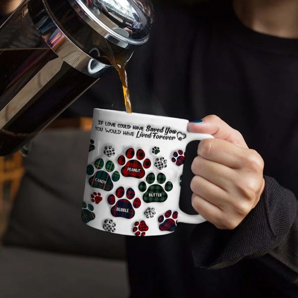 Memorial Dog Cat You Left Paw Prints On My Heart - 3D Inflated Effect Printed Mug, Personalized White Edge-to-Edge Mug