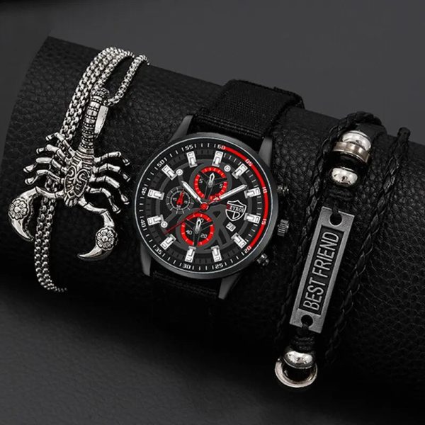 Men’s Minimal Quartz Watch Necklace and Bracelet Set