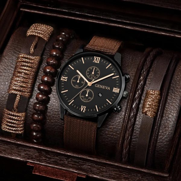 Men’s Quartz Watch and Bracelet Set 4 or 5 Pieces
