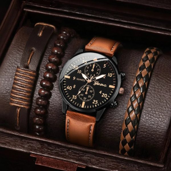 Men’s Quartz Watch and Bracelet Set 4 or 5 Pieces