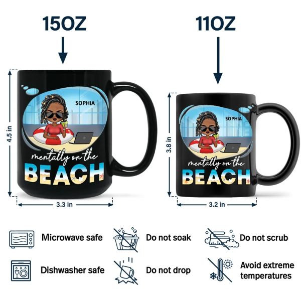 Mentally On The Beach - Personalized Black Mug