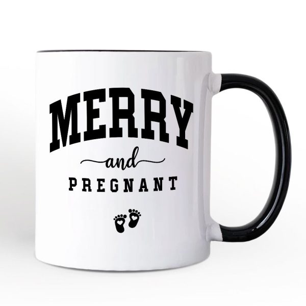 Merry and Pregnant Personalized Mug, Baby Announcement Christmas Custom Gift for New Mom