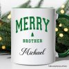 Merry Brother Retro Christmas Personalized Mug, Matching Family Holiday Gift with Custom Name