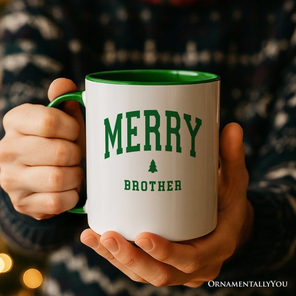 Merry Brother Retro Christmas Personalized Mug, Matching Family Holiday Gift with Custom Name