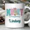 Merry Christmas Coquette Tree Personalized Mug, Preppy Retro Holiday Gift with Custom Name