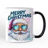Merry Christmas Santa Sunglasses Christmas Personalized Mug, Funky Retro Holiday Gift with Custom Name