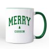 Merry Cousin Christmas Personalized Mug, Matching Family Holiday Gift with Custom Name