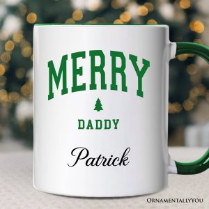 Merry Daddy Retro Christmas Personalized Mug, Matching Family Holiday Gift with Custom Name