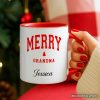 Merry Grandma Retro Christmas Personalized Mug, Matching Family Holiday Gift with Custom Name