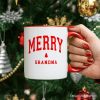 Merry Grandma Retro Christmas Personalized Mug, Matching Family Holiday Gift with Custom Name
