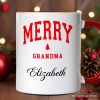 Merry Grandma Retro Christmas Personalized Mug, Matching Family Holiday Gift with Custom Name