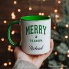 Merry Grandpa Retro Christmas Personalized Mug, Matching Family Holiday Gift with Custom Name