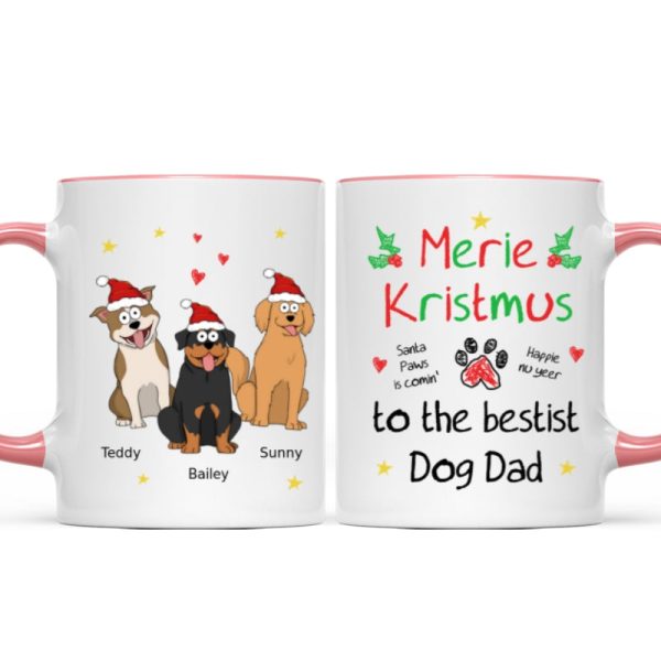 Merry Kristmus To The Bestist Dog Dad Dog Mom Funny Dog Cartoon Personalized Mug