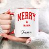 Merry Mama Retro Christmas Personalized Mug, Matching Family Holiday Gift with Custom Name
