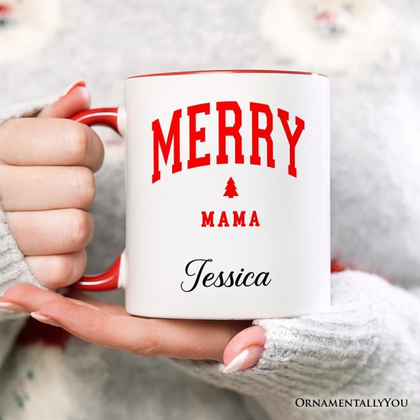 Merry Mama Retro Christmas Personalized Mug, Matching Family Holiday Gift with Custom Name