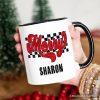 Merry Retro Personalized Mug, Christmas Checkered Gift with Custom Name